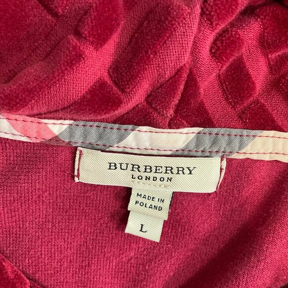 BURBERRY LONDON Velvet Hooded Full Zip Track Jacket Burgundy Sz L Womens - Picture 12 of 13